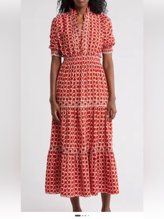 Max Studio Dresses & Skirts - Max Studio Red Printed Tiered Midi Skirt with Cream Accents